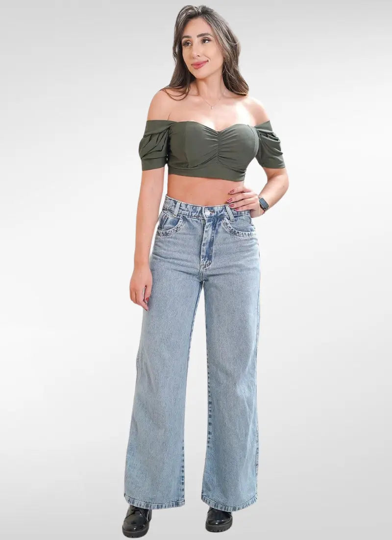 Calça Jeans Feminina Wide Leg Denim Médio