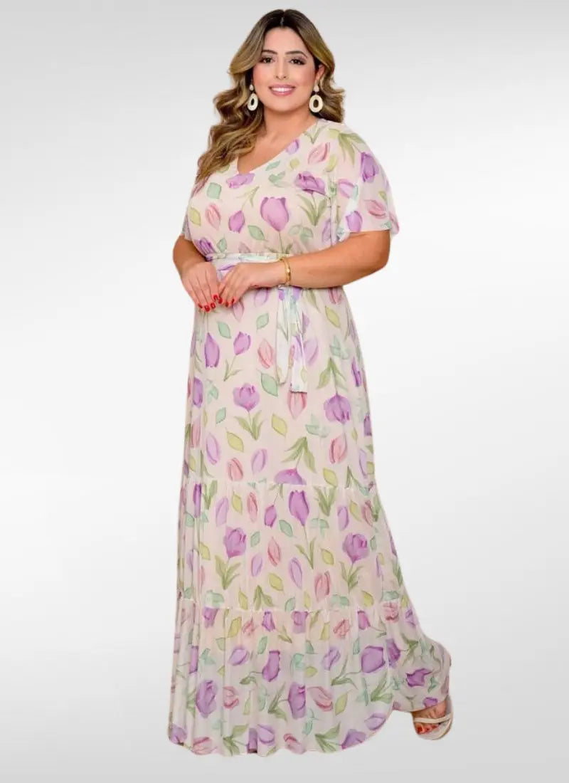 Vestido longo plus size estampado