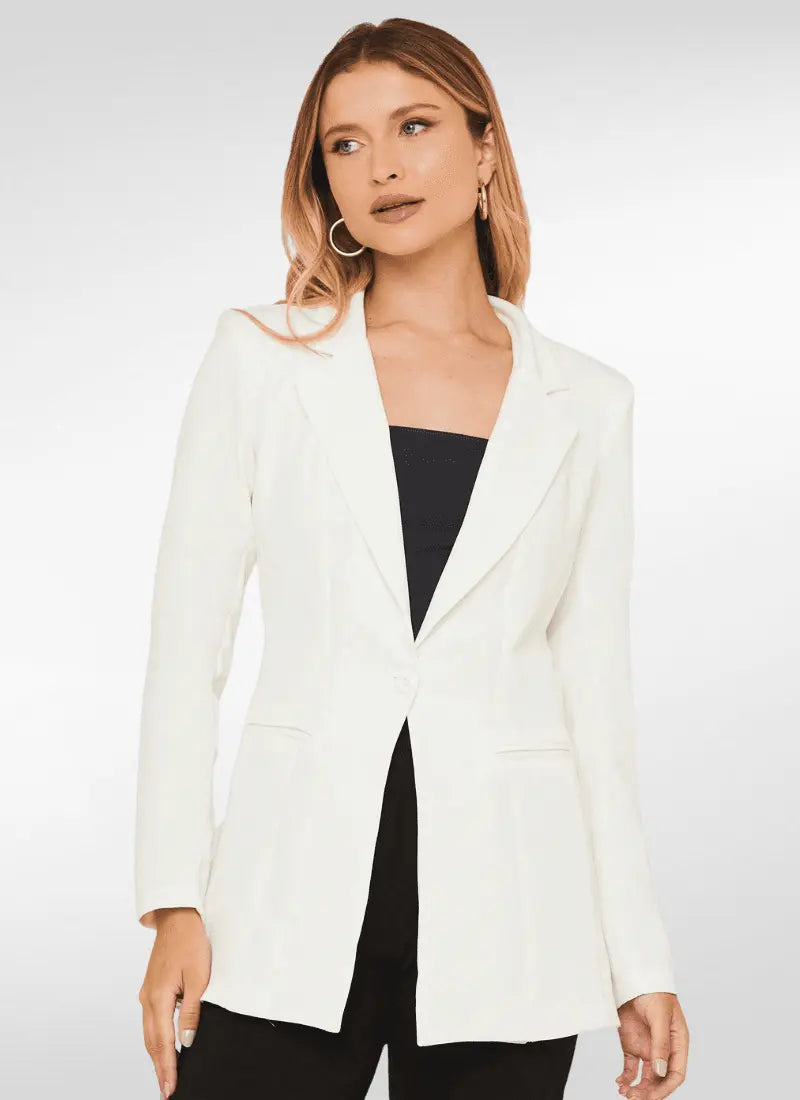 Blazer Feminino alfaiataria longo com forro branco