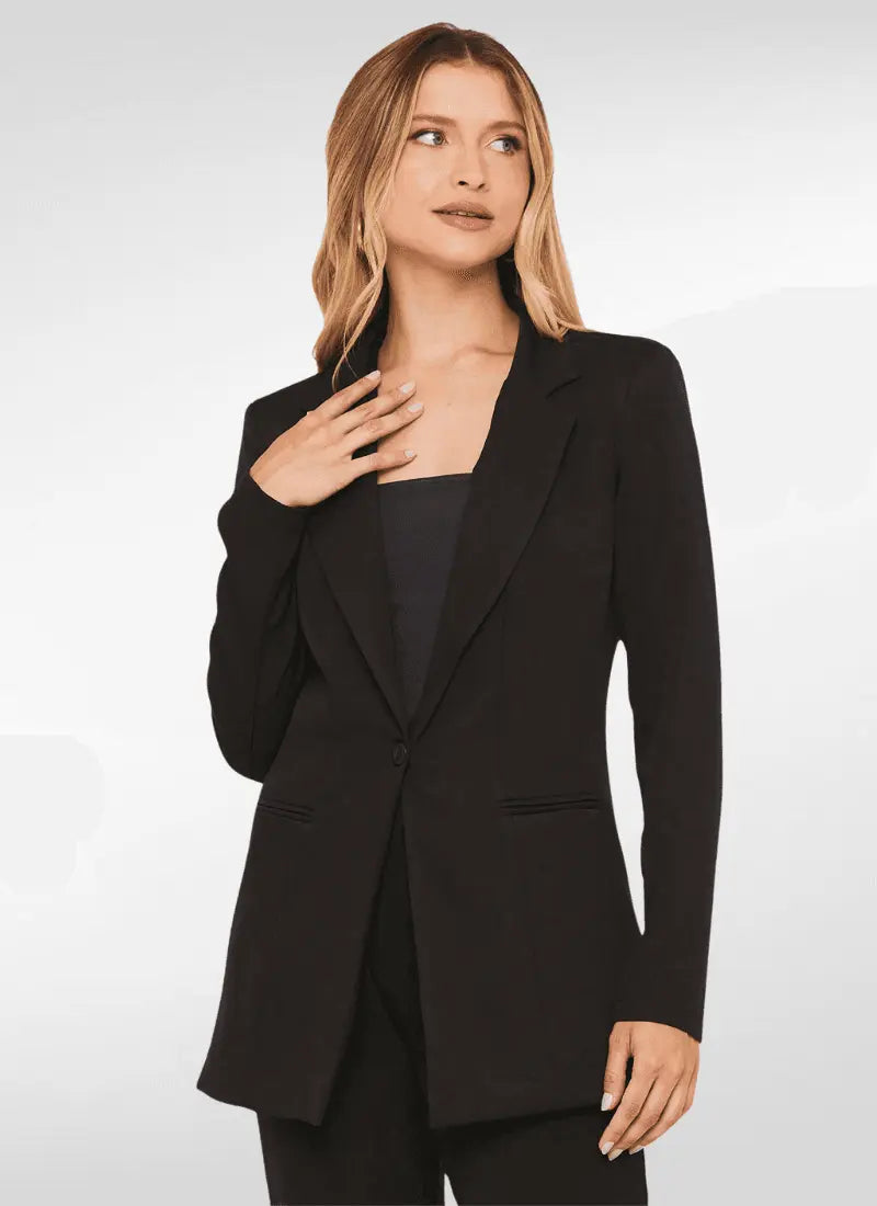 Blazer Feminino alfaiataria longo com forro preto