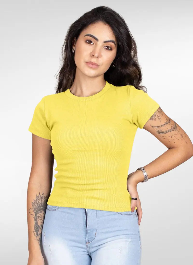 Camiseta Feminina Manga Curta Canelada