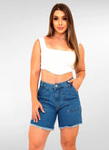 Short Jeans Feminino Reto Barra Desfiada