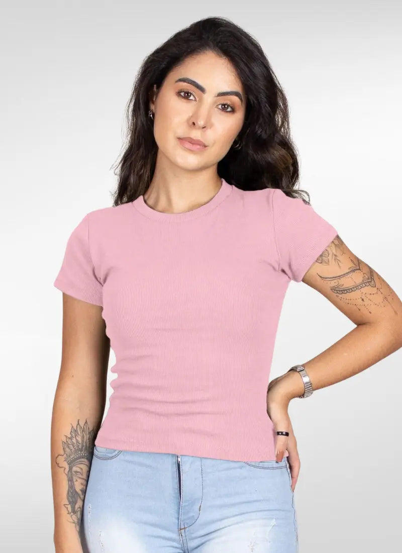 Camiseta Feminina Manga Curta Canelada