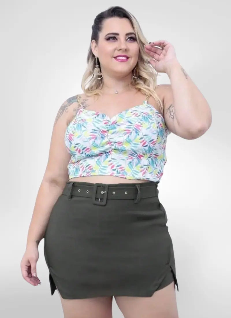 Short Saia alfaiataria plus size cintura alta