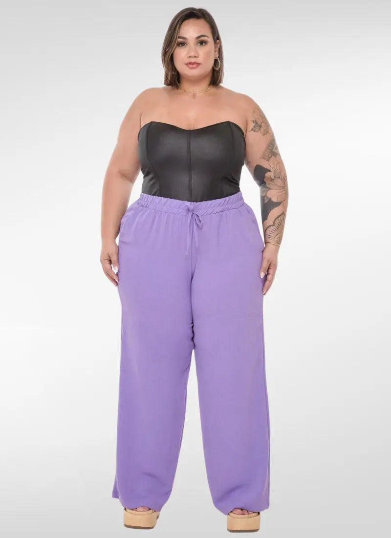 Calça Feminina plus size pantalona duna cintura elástica